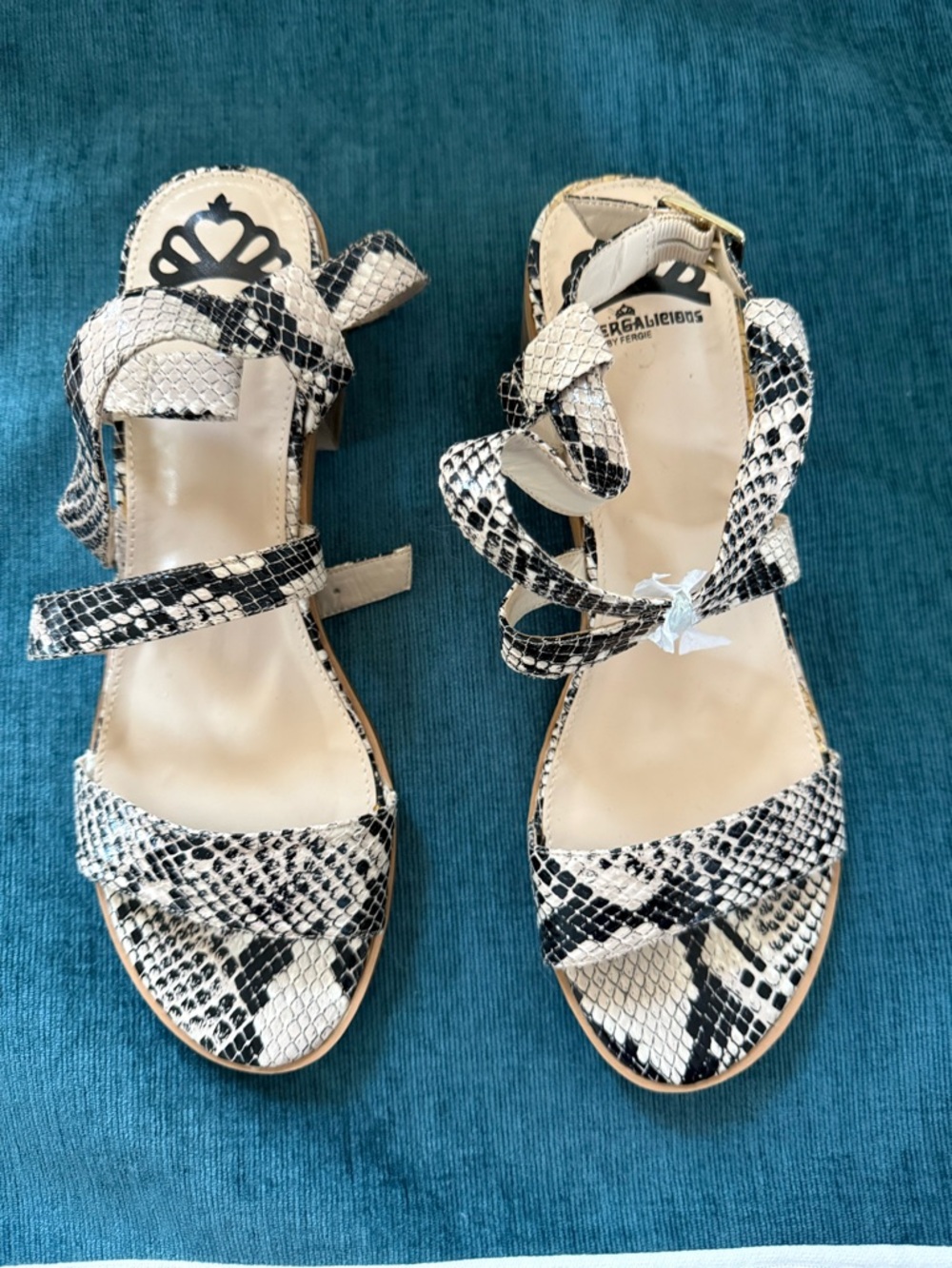 Women’s Snake Print Strappy Sandals in Black & Cream